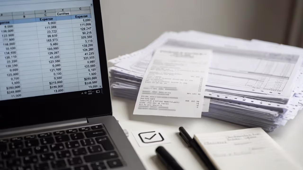 Spreadsheet and vet receipts used to track deductible-eligible expenses