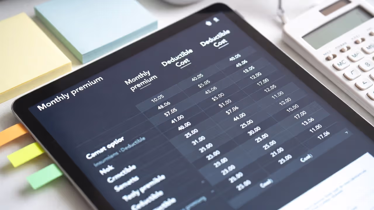 Viewing how different deductibles change the monthly premium on an insurance quote screen